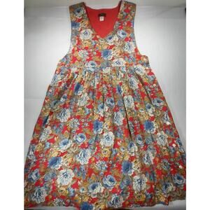 VTG Saddle Club Jumper Dress Button Sides Floral Red Cottagecore Modest Rare